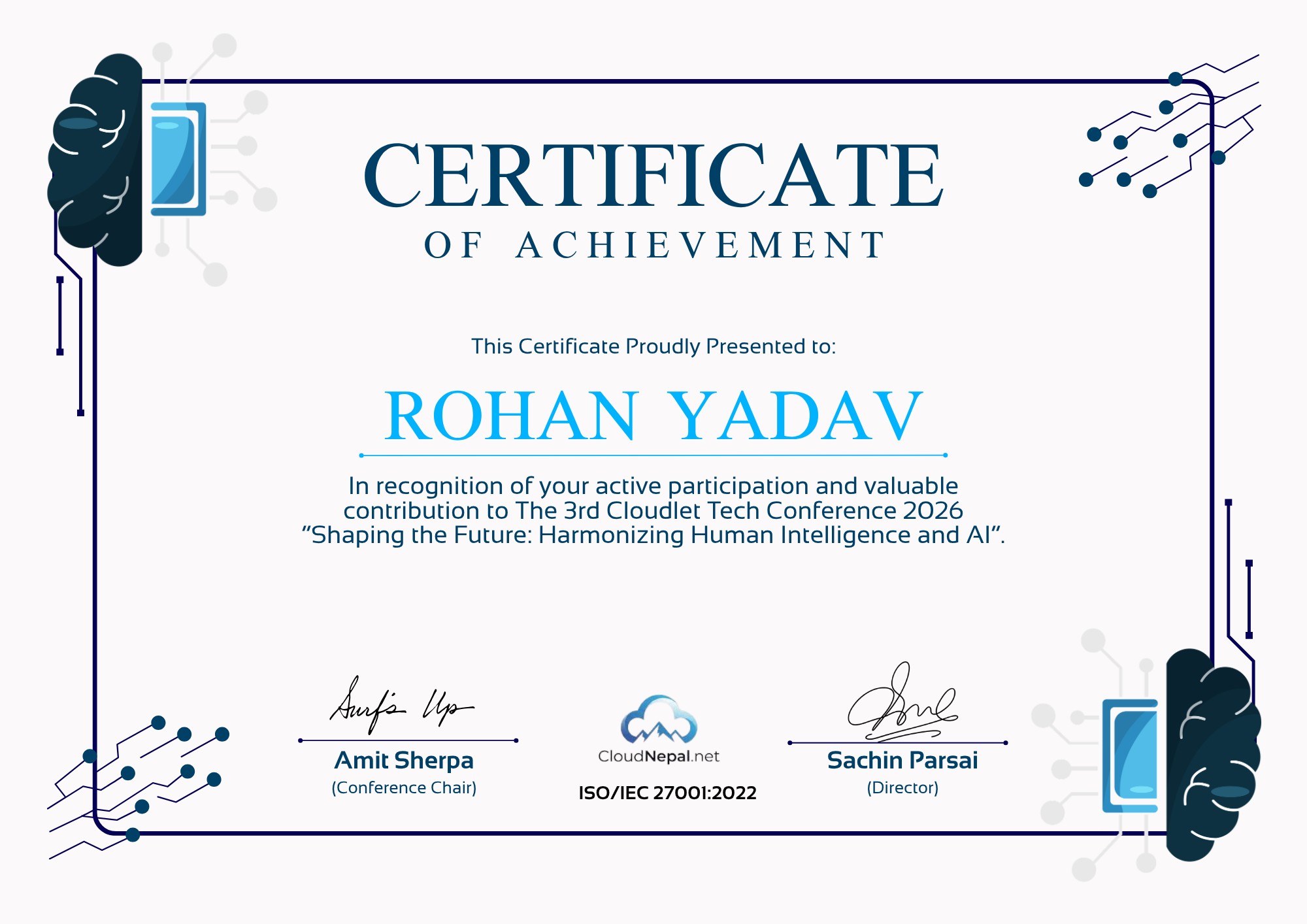 Certificate of Achievement — Nepal 3rd Cloudlet AI Conference