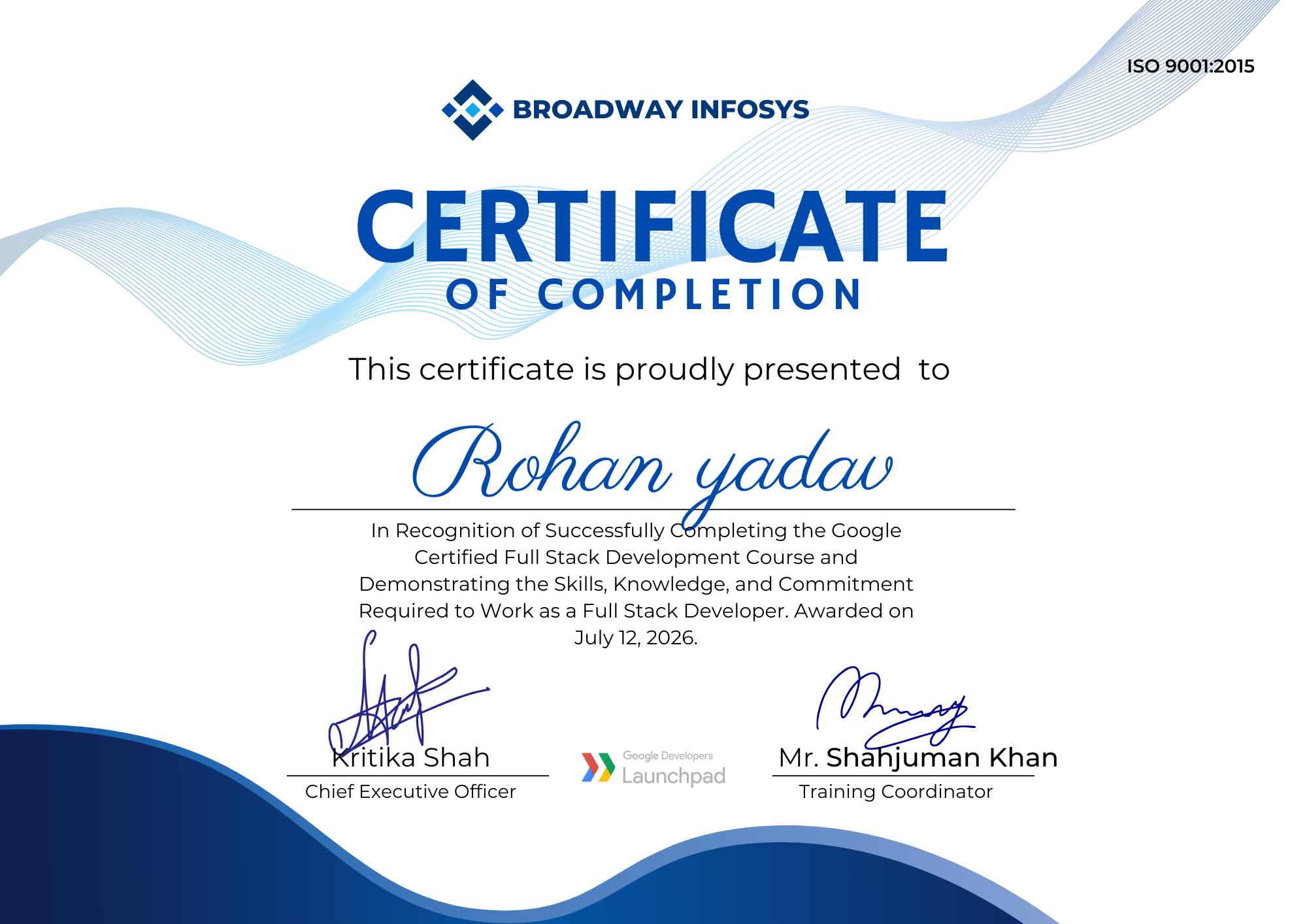 Certificate of Completion